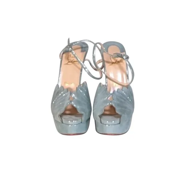 Christian Louboutin - Aqua Blue Metallic Platform "Botticella Alta" Strappy Pum - Picture 2 of 5